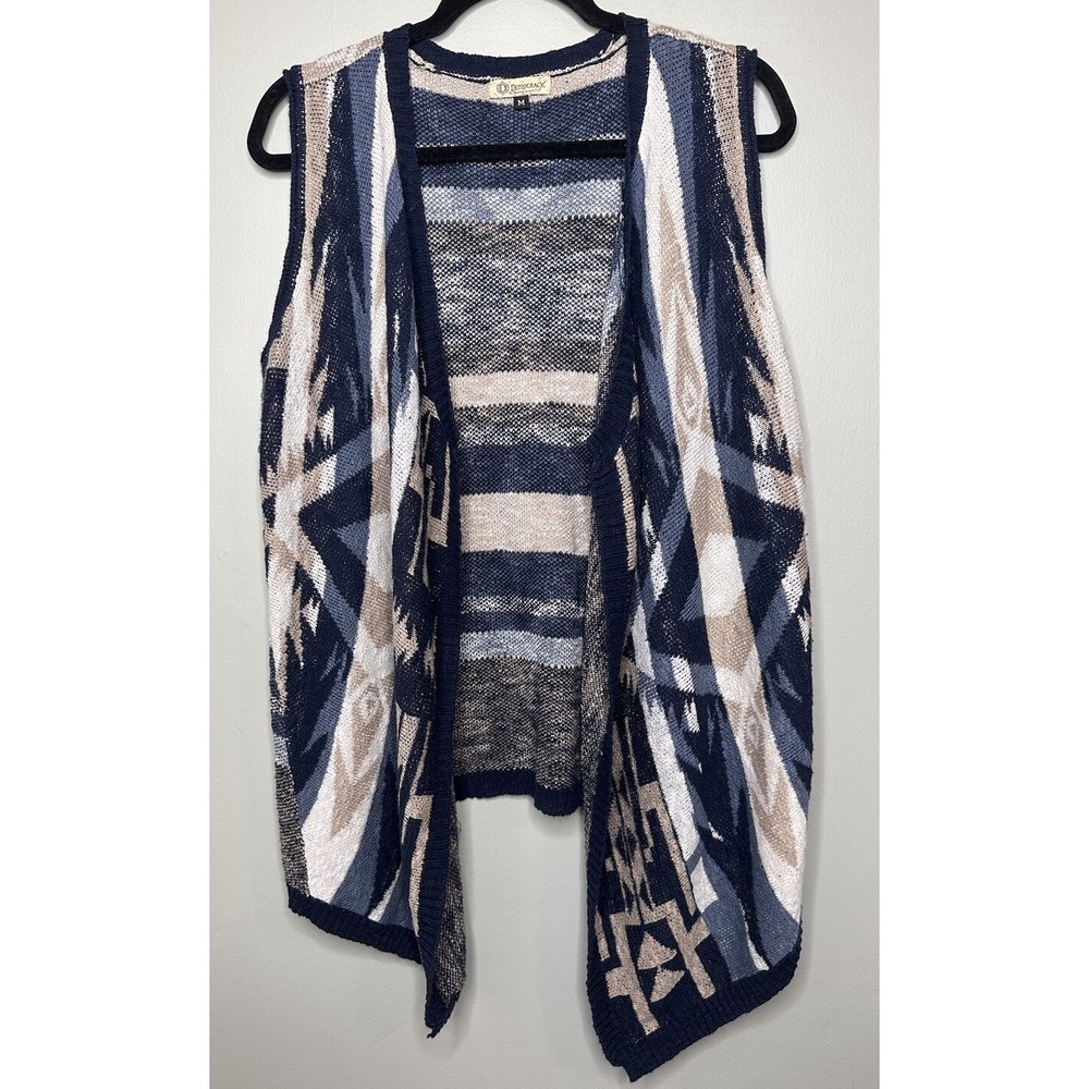 Democracy Women's Open Cardigan Sleeveless Sweater Vest Pockets Medium Open Knit